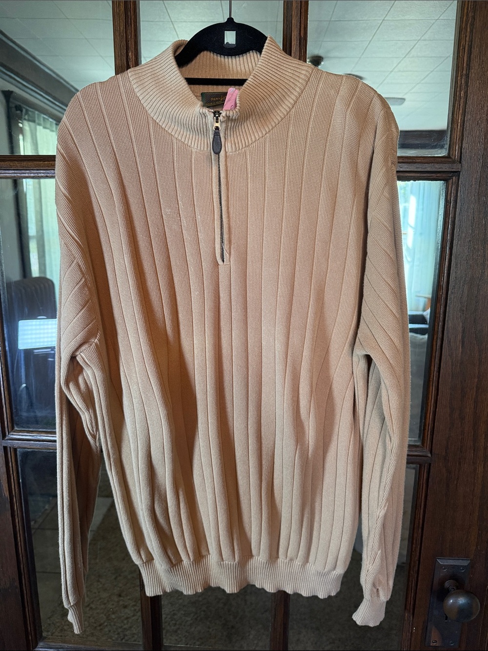 Men's Ribbed Half-Zip Sweater - Beige